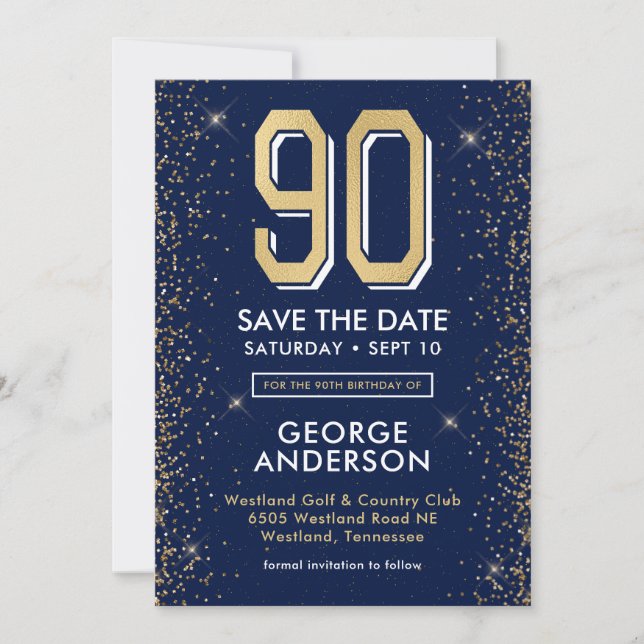 Save The Date Bleu marine moderne 90e anniversaire  (Devant)