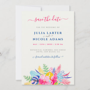 Save The Date Bleu marine Rose sauvage Forêt tropicale Épinard M