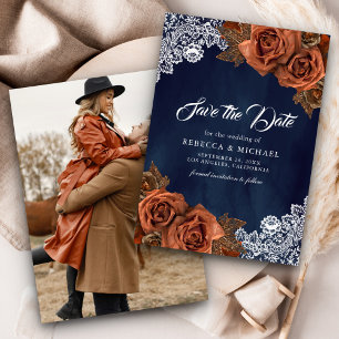 Save The Date Bleu Marine Terracotta Poussiéreuse Rose Photo de 
