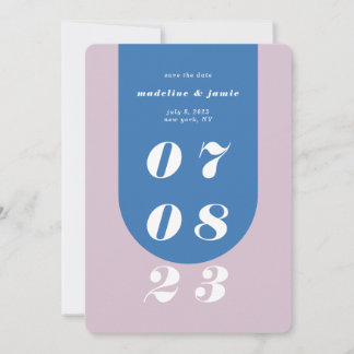 Save The Date Bleu minimal moderne, Arche rouge rouge rétro Date