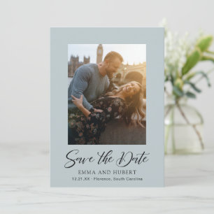 Save The Date Bleu Muté Classique Photo Mariage élégant
