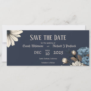 Save The Date Bleu Nuit Floral Élégant et Moody