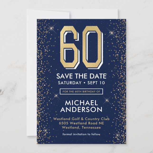 Save The Date Bleu Nuit Moderne 60e Anniversaire  (Devant)