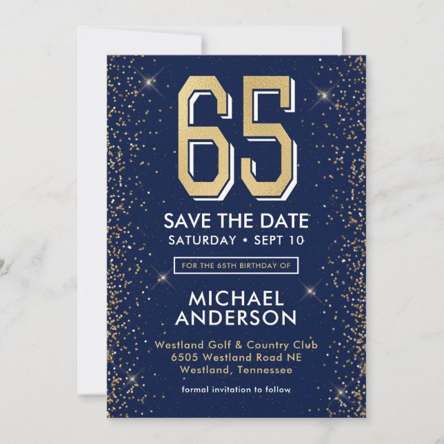 Save The Date Bleu Nuit Moderne 65e Anniversaire  (Devant)
