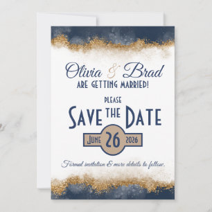 Save The Date Bleu Nuit & Or Classique