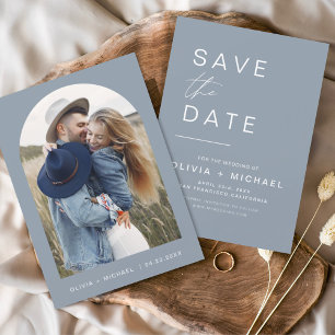 Save The Date Bleu Poussiéreux Bohème Enregistrer la Date Photo