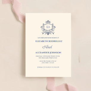 Save The Date bleu poussiéreux et crème classique