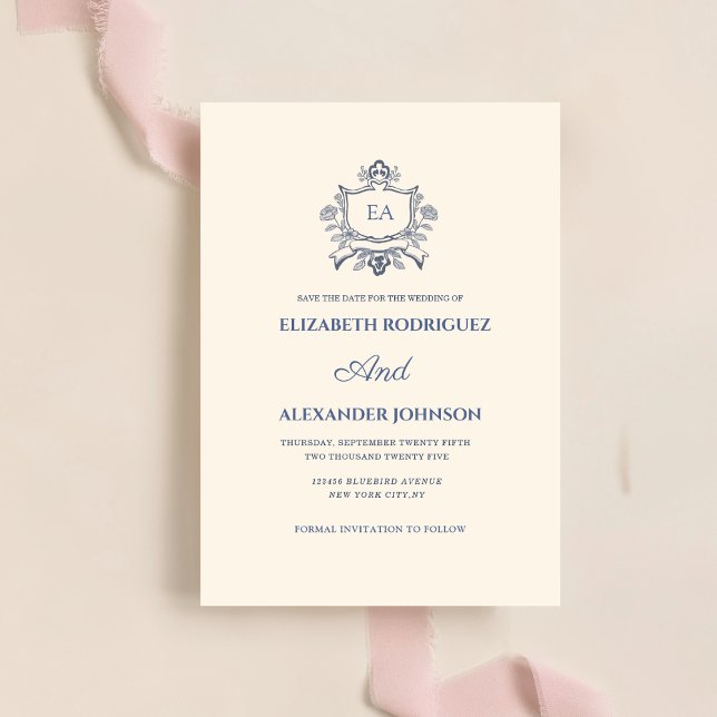 Save The Date bleu poussiéreux et crème classique (Créateur téléchargé)