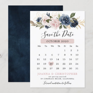 Save The Date Bleu poussiéreux Rose Mauve Rose Foncé Fleur de Ma