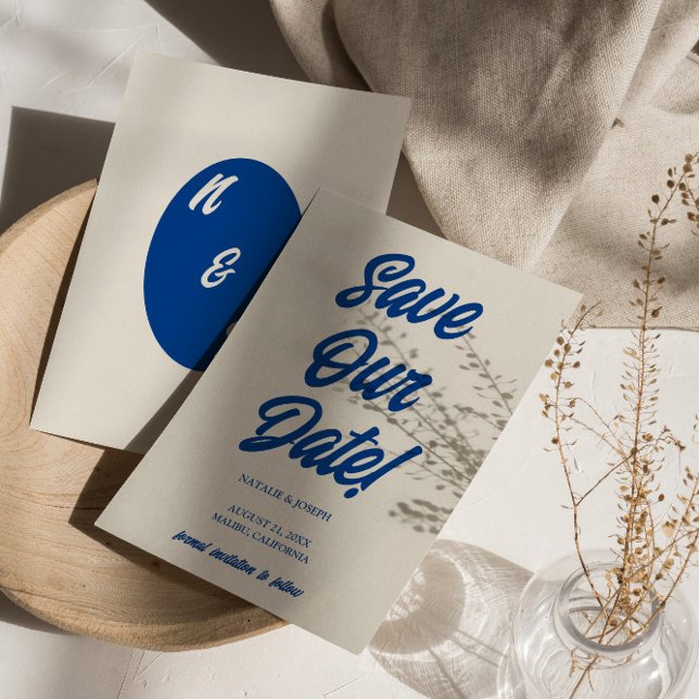 Save The Date Bleu Rétro Bright Funky Bold Moderne Mariage uniqu (Créateur téléchargé)