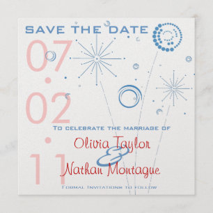 Save The Date Bleu & Rouge Enregistrer La Date Fireworks