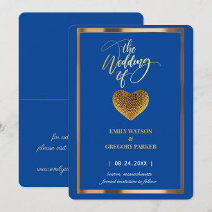Save The Date Bleu royal élégant, cadre doré mariage