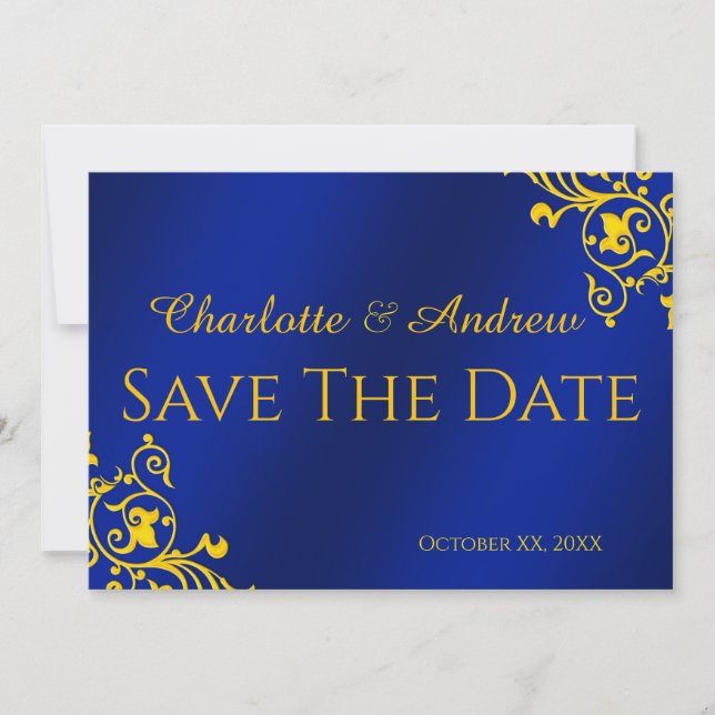 Save The Date Bleu Royal et Or Enregistrer la Date (Devant)