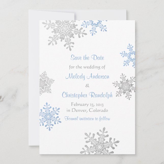 Save The Date Bleu Silver Snowflake Mariage d'hiver Enregistrer  (Devant)