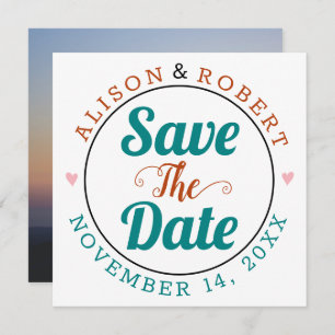Save The Date bleu turquoise, typographie de rouille photo sur l