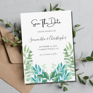 Save The Date Bleu Vert Botanique Verdure Eucalyptus Feuille