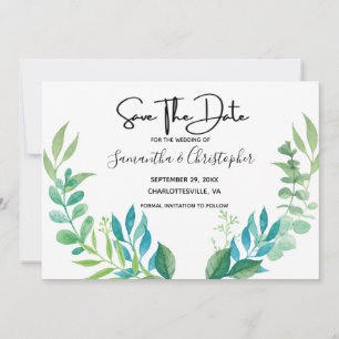 Save The Date Bleu Vert Botanique Verdure Eucalyptus Feuille