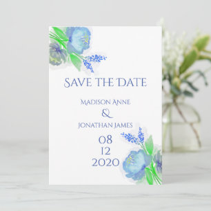 Save The Date Bleu & Vert Floral Élégant Personnalisé Joli