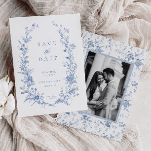Save The Date Bleu victorien Floral Dusty Blue Mariage