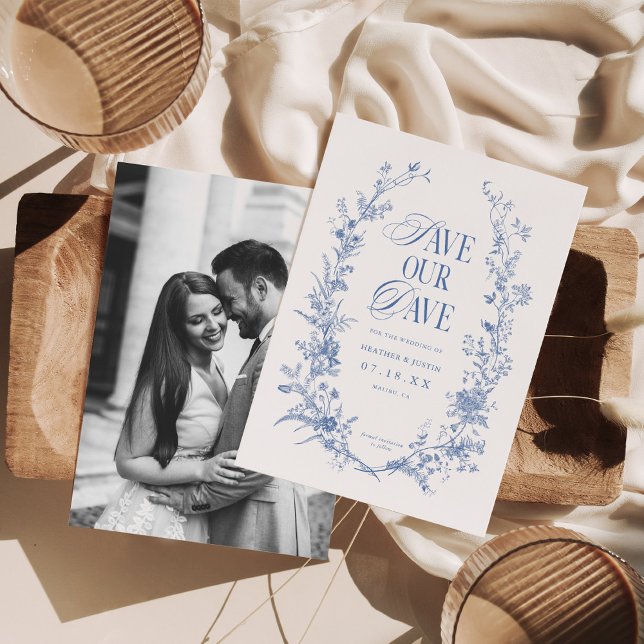 Save The Date Bleu victorien Floral Dusty Blue Photo (Créateur téléchargé)