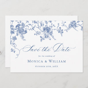 Save The Date Bleu Victorien Rose Jardin Floral Mariage