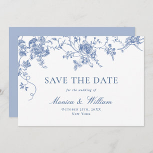 Save The Date Bleu Victorien Rose Jardin Floral Mariage