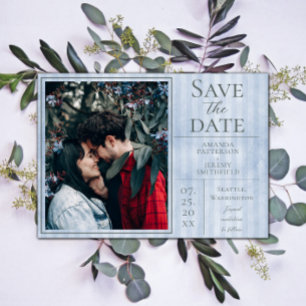Save The Date Bleu Vintage rayé Photo Enregistrer la date