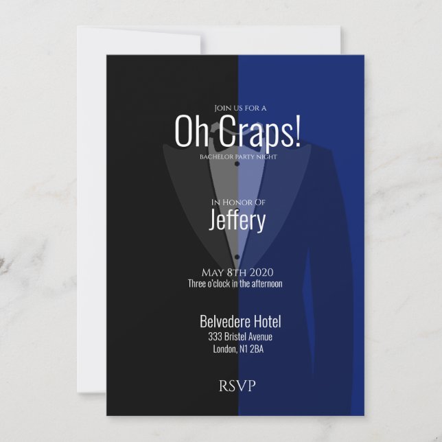 Save The Date Blue black tuxedo bachelor party enregistrer la da (Devant)