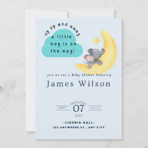 Save The Date Blue Boy's Elephant Watercolor Baby shower