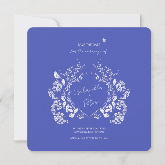 Save The Date Blue Chinoiserie Enregistrer La Date (Devant)