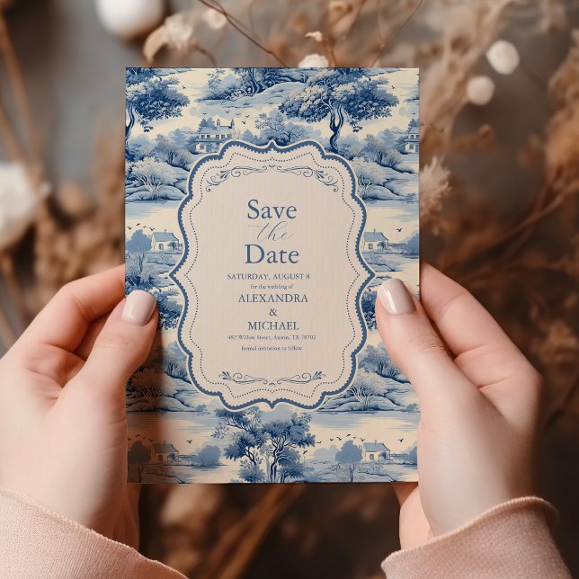 Save The Date Blue Chinoiserie Porcelain Botanique Peony Mariage (Créateur téléchargé)