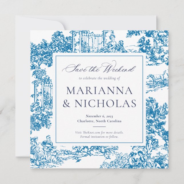 Save The Date Blue Chinoiserie Style Mariage Enregistrer la date (Devant)