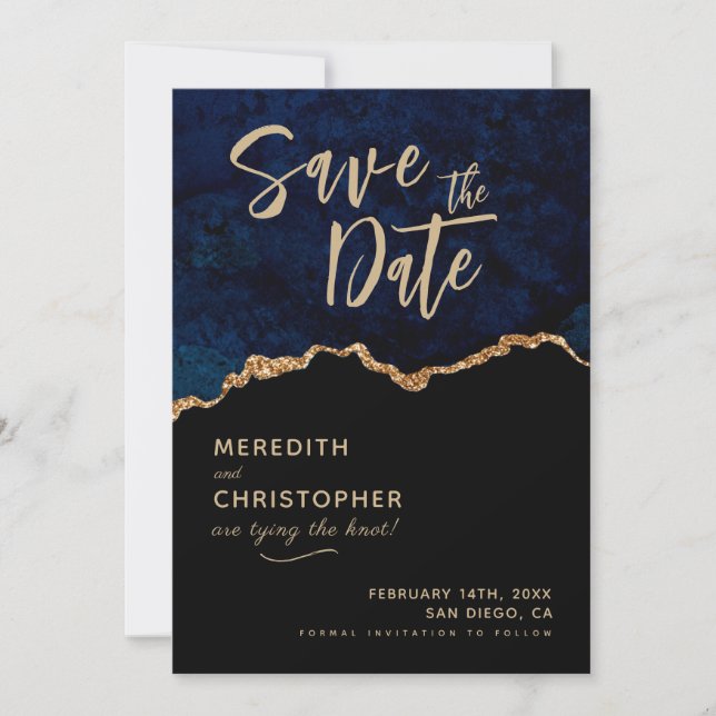 Save The Date Blue Elegance Agate Wedding Enregistrer la date (Devant)