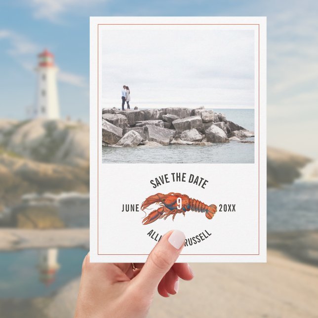 Save The Date Blue En vichy Homard Rustique Mariage Photo (Créateur téléchargé)