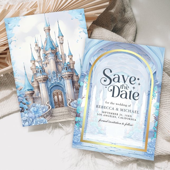 Save The Date Blue Floral Fairytale Castle Wedding (Créateur téléchargé)