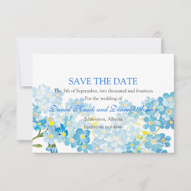 Save The Date Blue Forget Me pas sauver la date Jardin Mariage (Devant)