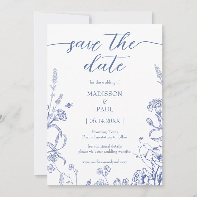 Save The Date Blue French Victorian Vintage  (Devant)