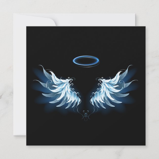 Save The Date Blue Glowing Angel Wings on black background (Devant)