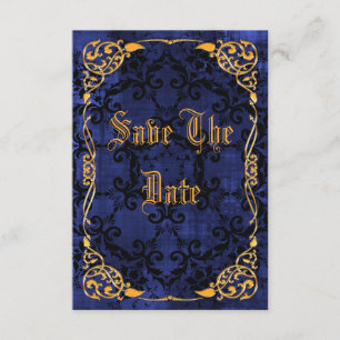 Save The Date Blue Gothic & Gold encadré 45e Enregistrer la date