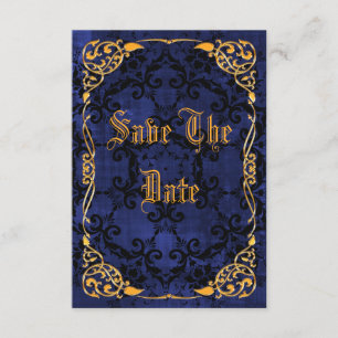 Save The Date Blue Gothic & Gold encadré 50e Enregistrer la date