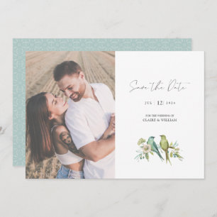 Save The Date Blue Green Birds Aquarelle Mariage Photo