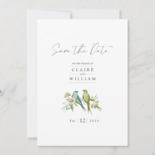 Save The Date Blue Green Birds Floral Aquarelle Mariage Enregist