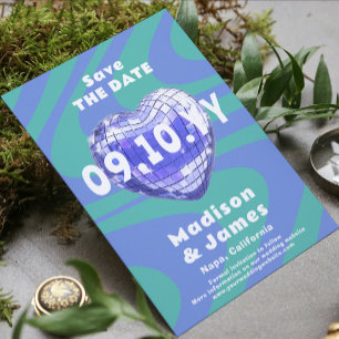 Save The Date Blue Green Super Moderne et tendance Disco Heart P