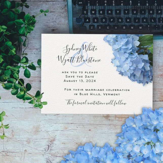 Save The Date Blue Heaven Hydrangea Floral Linen Enregistrer la  (Créateur téléchargé)