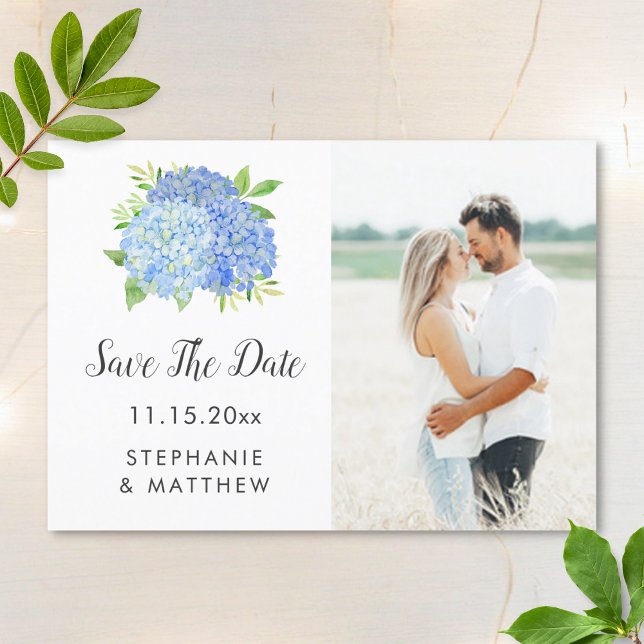 Save The Date Blue Hydrangea Floral Mariage Photo Enregistrer La (Créateur téléchargé)