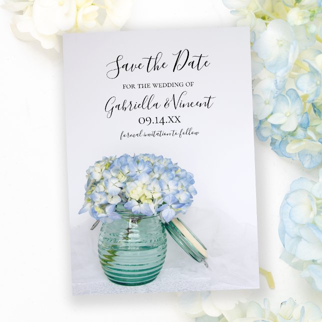Save The Date Blue Hydrangea Flowers Vase Wedding Enregistrer la (Créateur téléchargé)