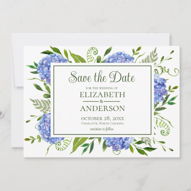 Save The Date Blue Hydrangeas Photo Enregistrer La Date (Devant)