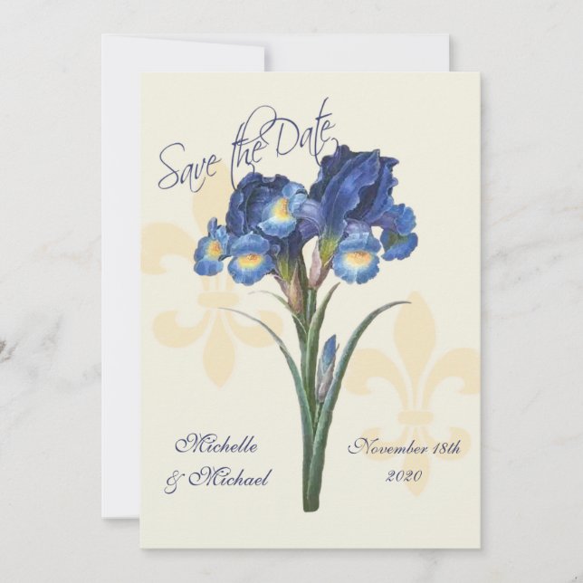 Save The Date Blue Iris Fleur de Lis Enregistrer la date (Devant)