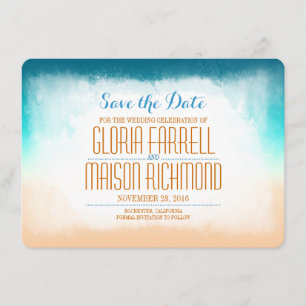 Save The Date Blue ombre beach mariage enregistrer la date