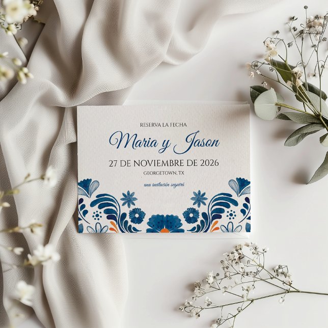 Save The Date Blue Orange Floral Elegant Fiesta Spanish Wedding (Blue Orange Floral Elegant Fiesta Spanish Wedding Save The Date)